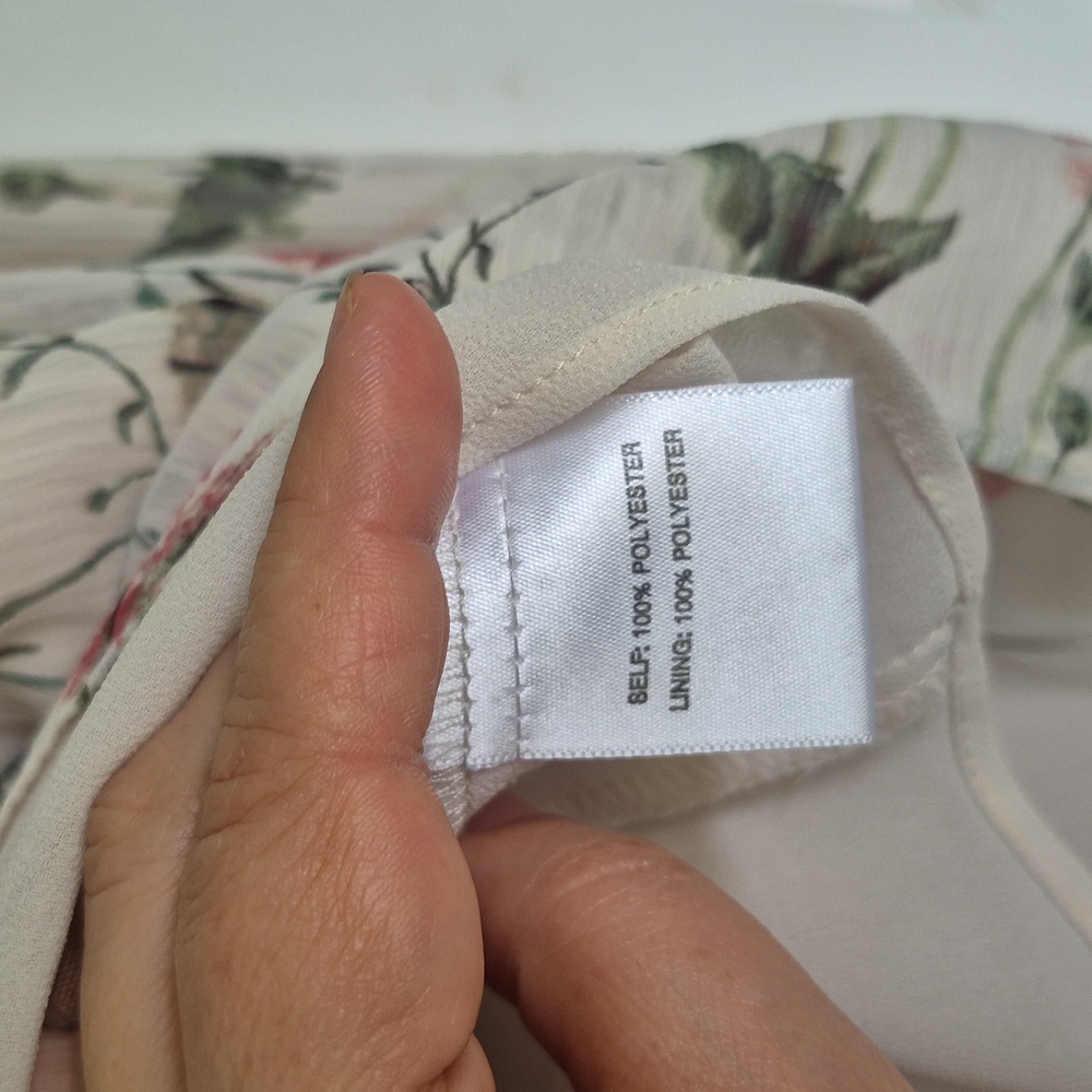Rose + Olive Floral Long Sleeve Blouse | Cream Sheer Lined Top | Size Small - Picture 14 of 17
